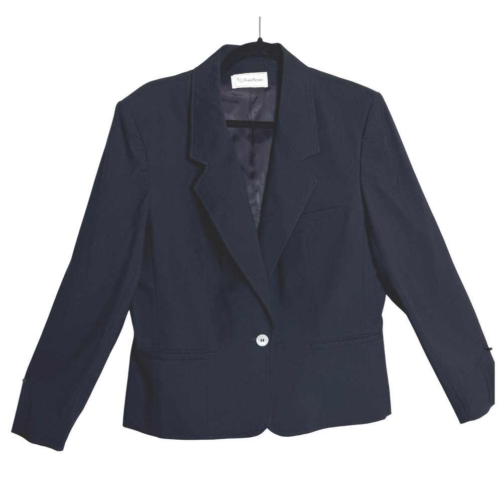 Evan Picone Blazer‎ Womens 16 Black Vintage Single Button Made in USA Office